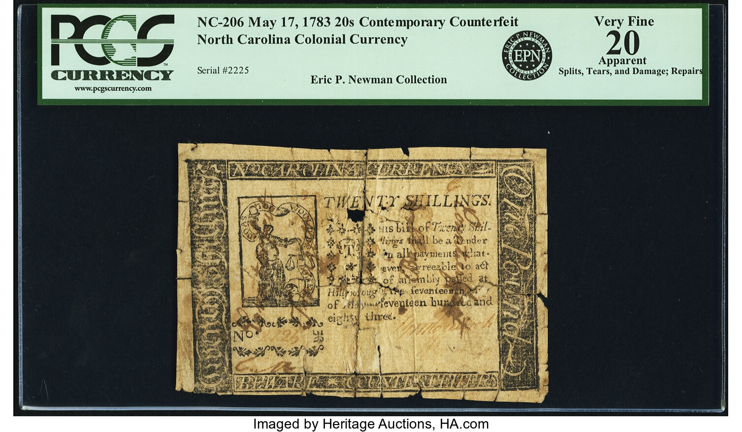 image for: North Carolina May 17, 1783 20 Shillings Contemporary Counterfeit Fr. NC-206. PCGS Very Fine 20 Apparent....