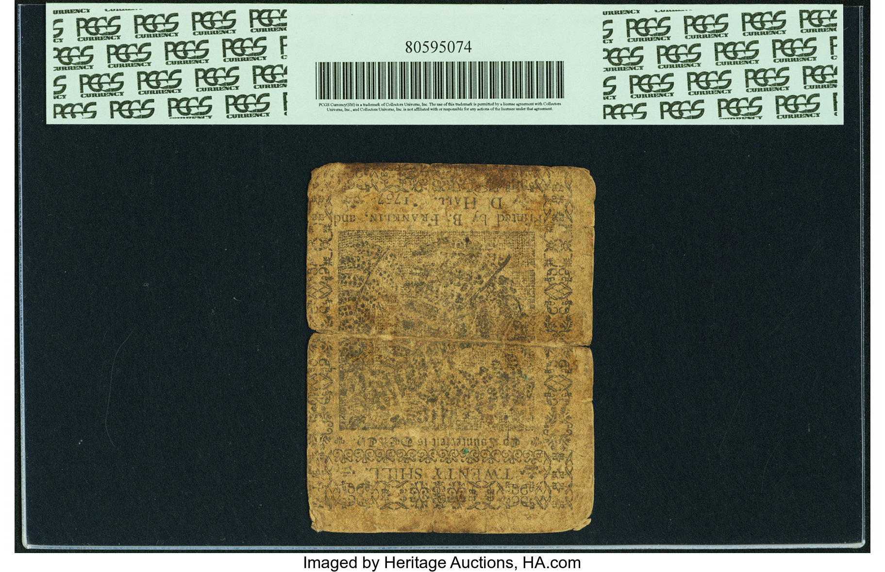 image for: Pennsylvania July 1, 1757 20 Shillings Fr. PA-88. PCGS Fine 15 Apparent....