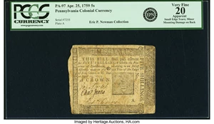 image for: Pennsylvania April 25, 1759 5 Shillings Fr. PA-97. PCGS Very Fine 20 Apparent....