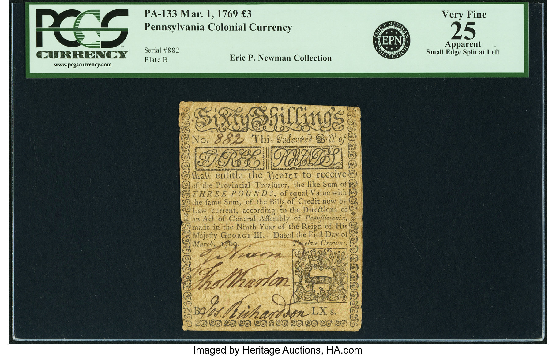 image for: Pennsylvania March 1, 1769 3 Pounds Fr. PA-133. PCGS Very Fine 25 Apparent....