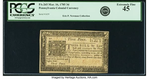 image for: Pennsylvania March 16, 1785 3 Pence Fr. PA-265. PCGS Extremely Fine 45....