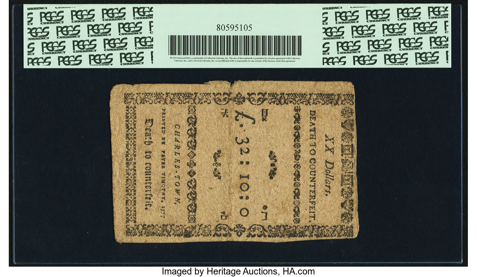 image for: South Carolina 1777 (December 23, 1776 Act) $20 Fr. SC-142. PCGS Very Fine 35 Apparent....