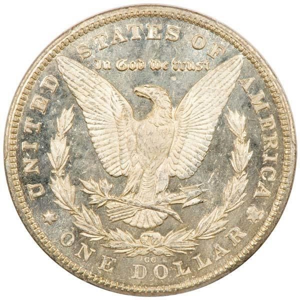 image for: $1 1880-CC 8/7 HIGH 7 PCGS MS65+ DMPL