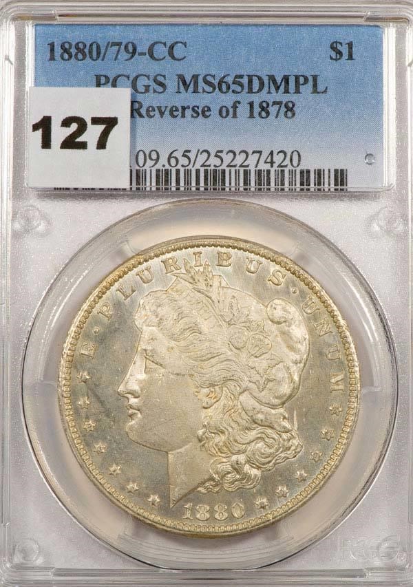 image for: $1 1880/79-CC REVERSE OF 1878 PCGS MS65 DMPL