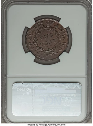 image for: 1830 1C Large Letters, N-4, R.2, MS64 Brown NGC....