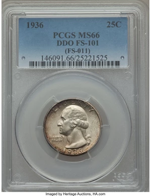 image for: 1936 25C Doubled Die Obverse, FS-101, MS66 PCGS....