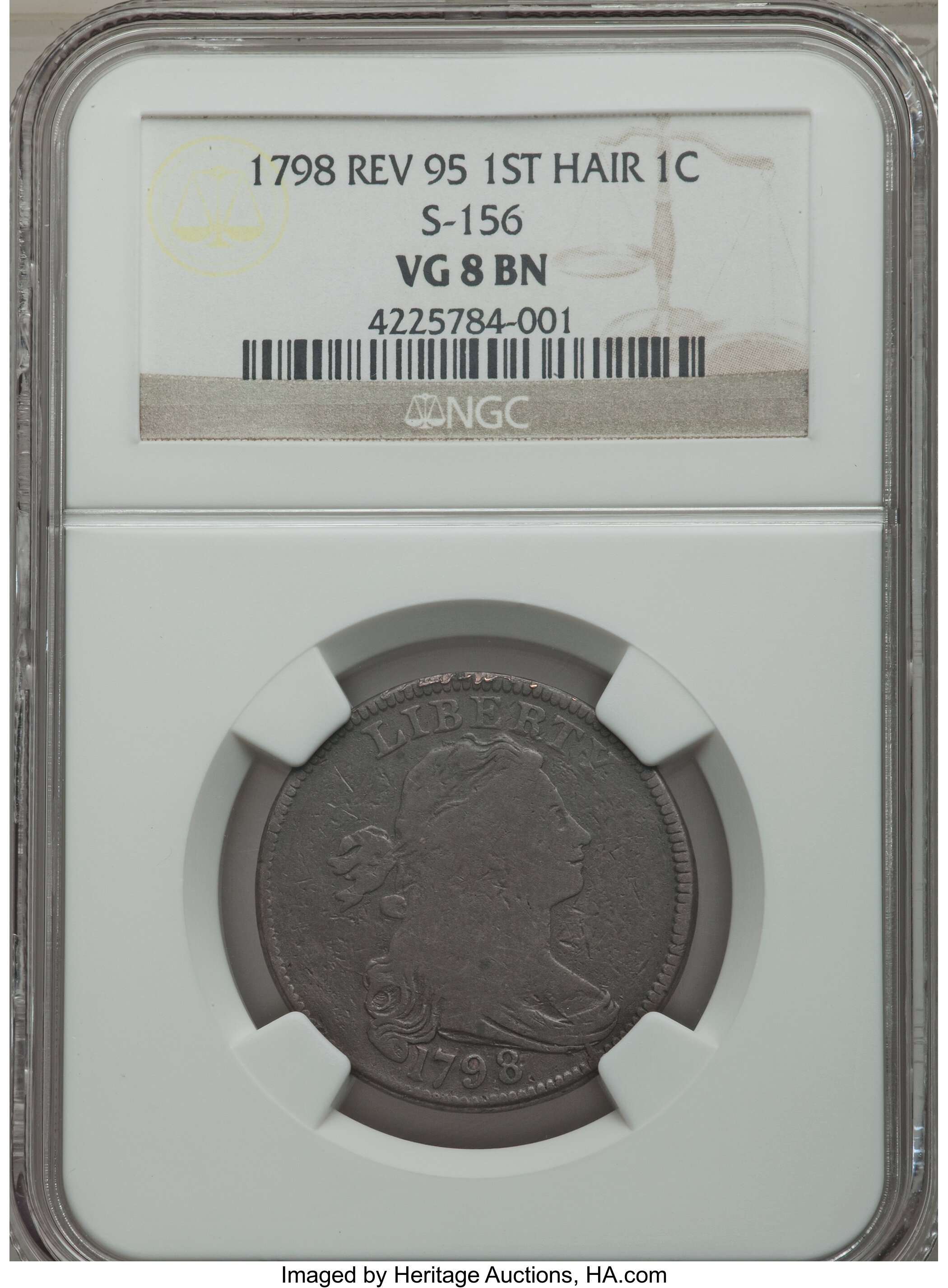 image for: 1798 1C First Hair Style, Reverse of 1796, S-156, B-10, High R.5, VG8 NGC....