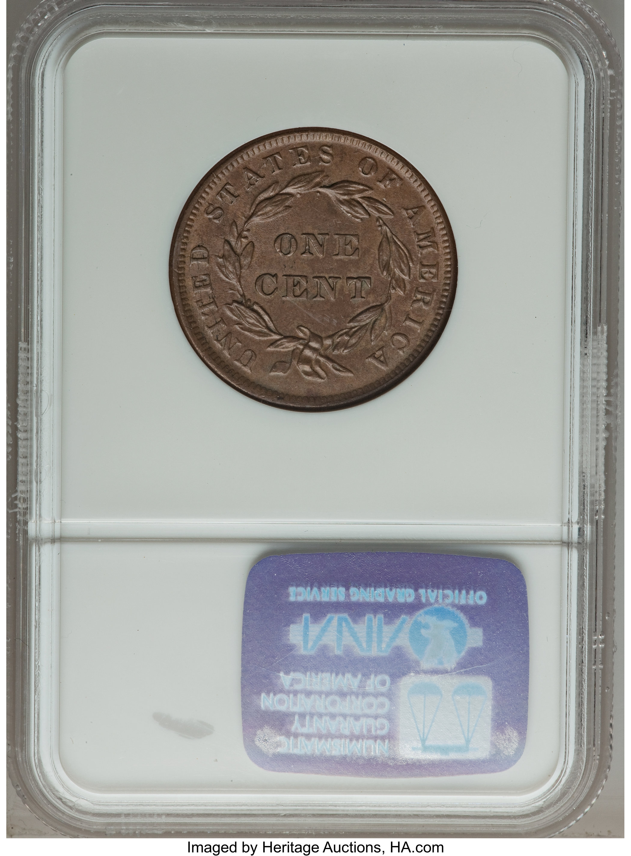 image for: 1839 1C Booby Head, N-13, R.2, MS63 Brown NGC. NGC Census: (4/4). PCGS Population (0/5). Mintage: 3,128,661. ...