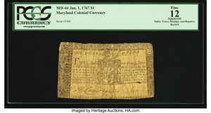 image for: Maryland January 1, 1767 $1 PCGS Apparent Fine 12....