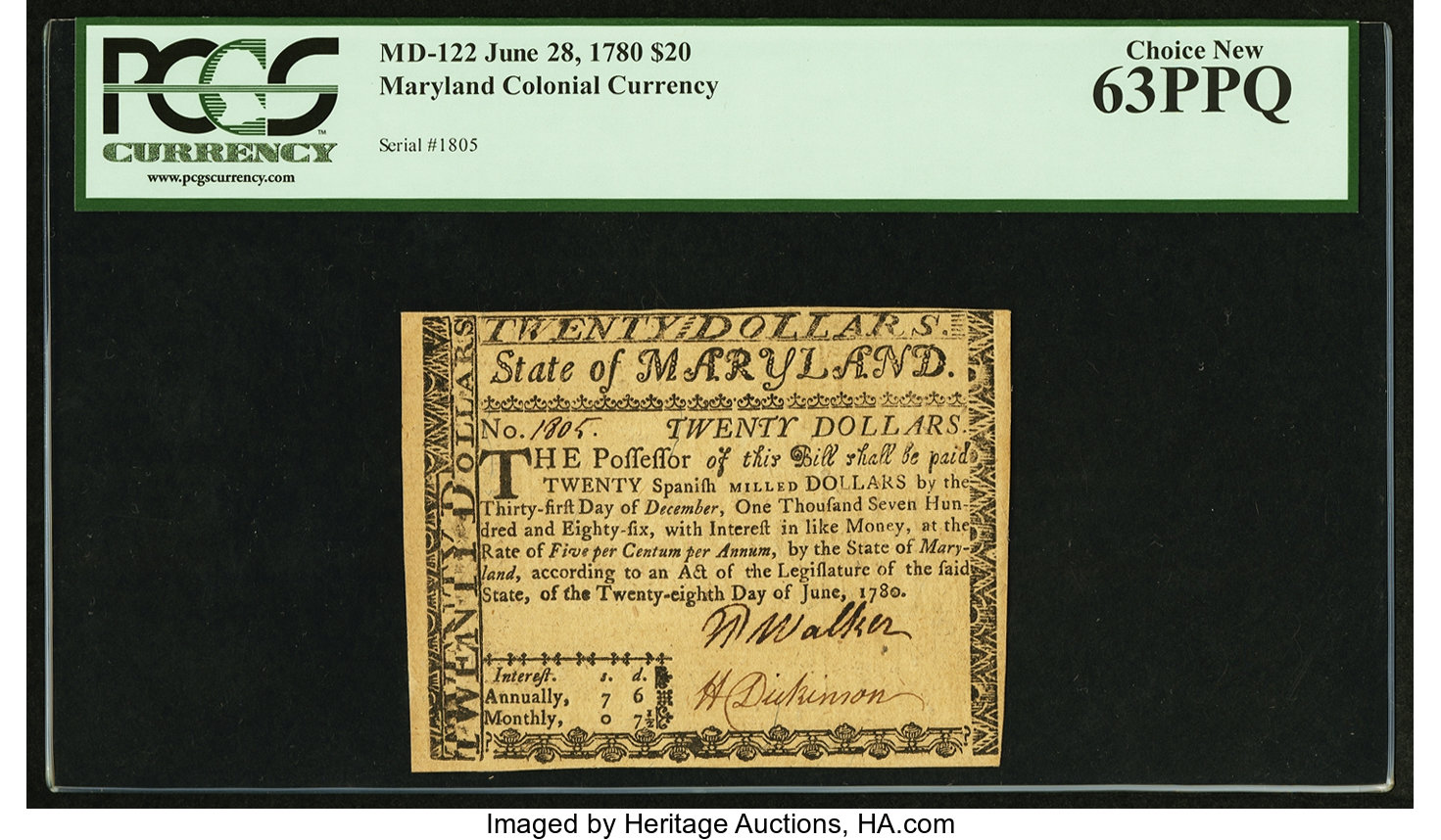 image for: Maryland June 28, 1780 $20 PCGS Choice New 63PPQ....