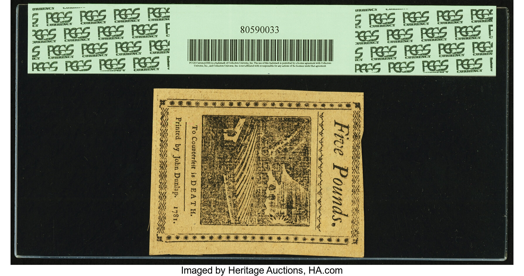 image for: Pennsylvania April 20, 1781 £5 PCGS New 62PPQ....