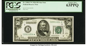 image for: Fr. 2100-C* $50 1928 Federal Reserve Note. PCGS Choice New 63PPQ....