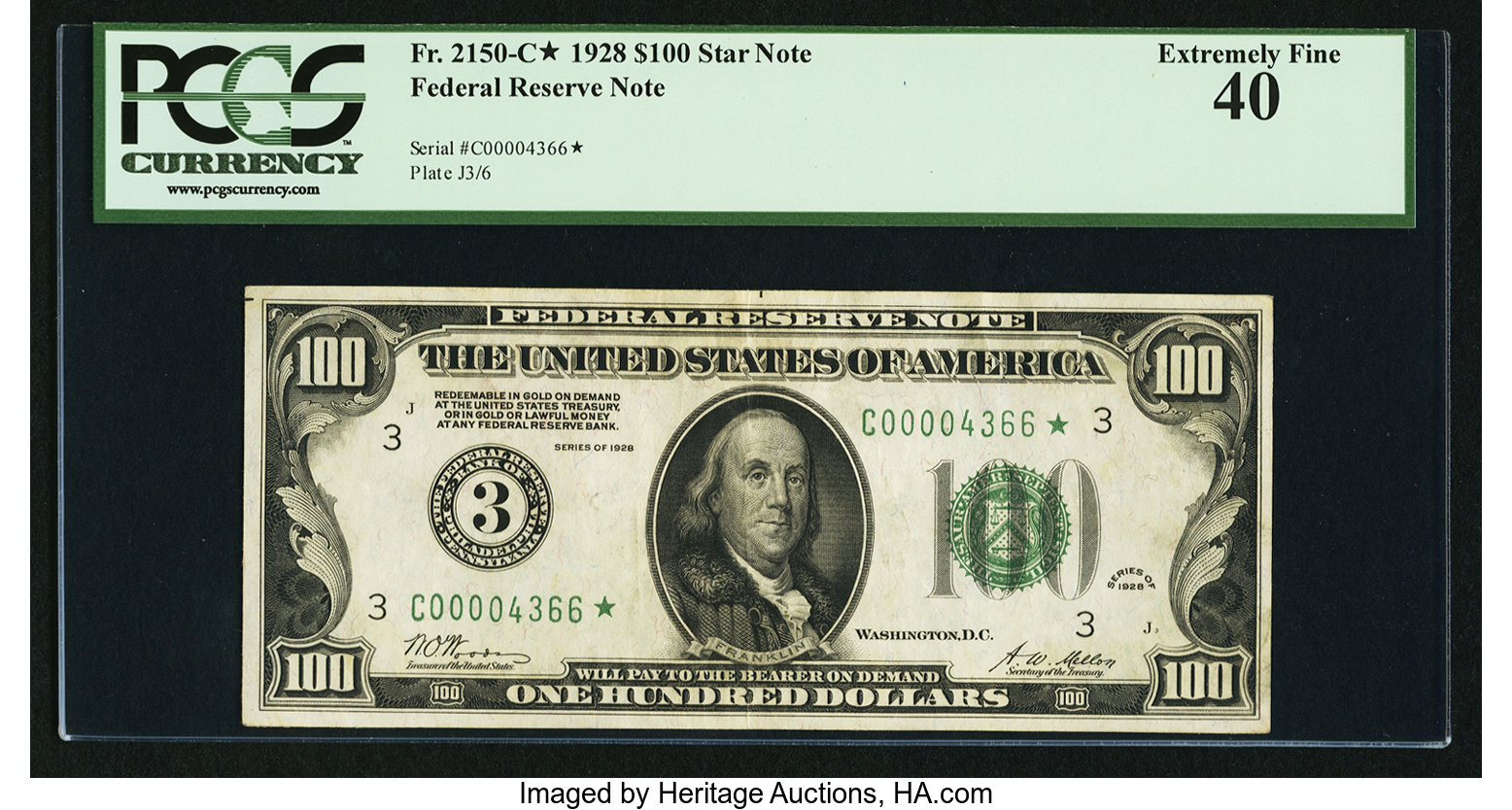 image for: Fr. 2150-C* $100 1928 Federal Reserve Note. PCGS Extremely Fine 40....