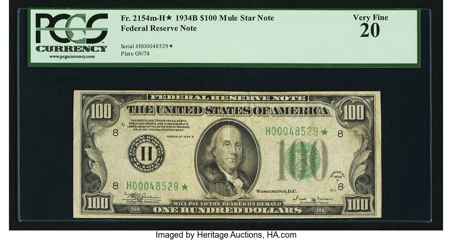 image for: Fr. 2154-H* $100 1934B Mule Federal Reserve Note. PCGS Very Fine 20....