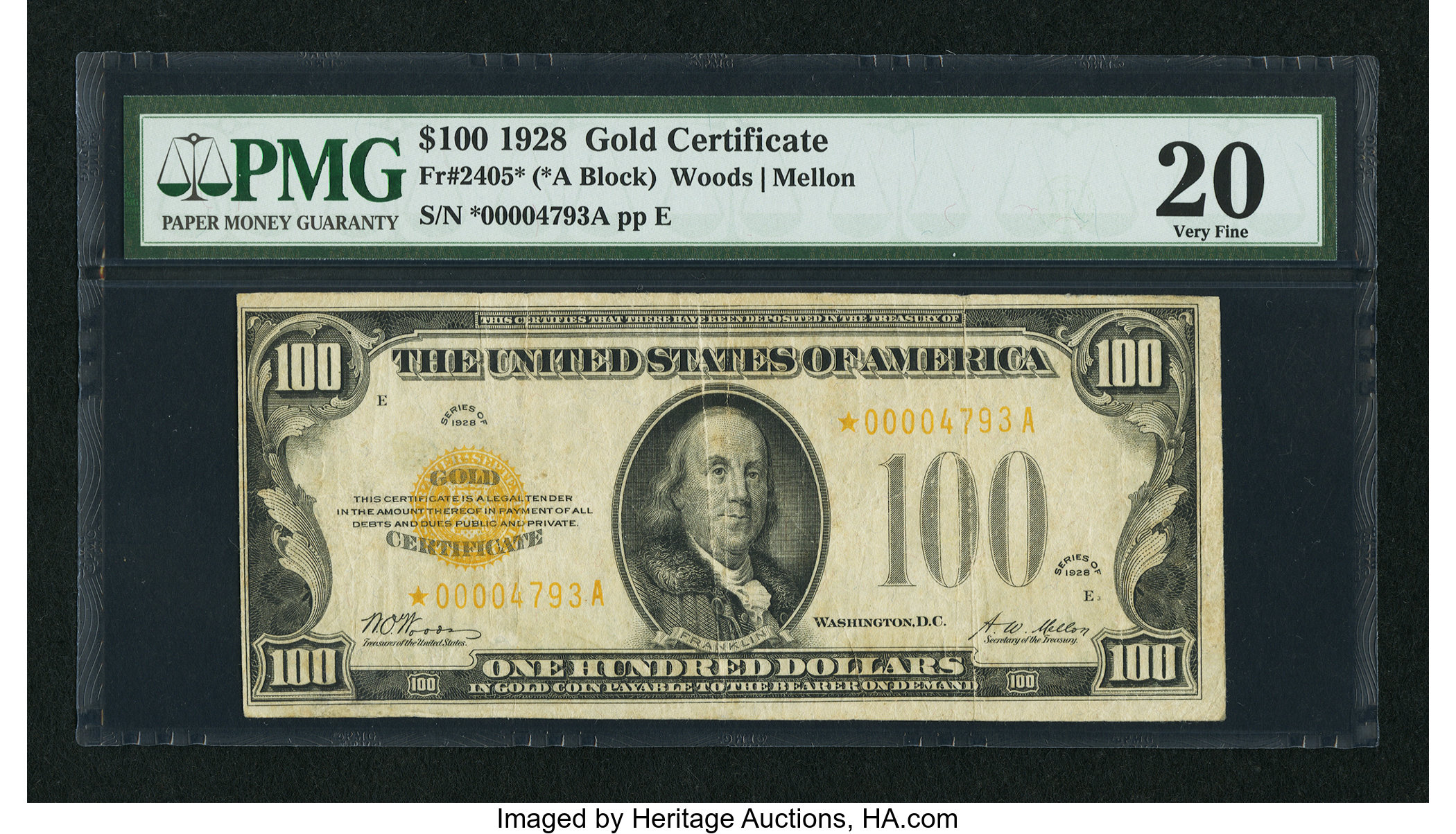 image for: Fr. 2405* $100 1928 Gold Certificate. PMG Very Fine 20....
