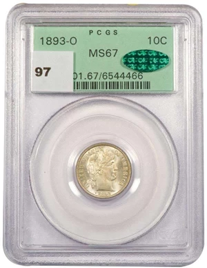image for: 10C 1893-O PCGS MS67 CAC