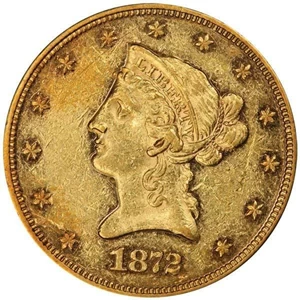 image for: $10 1872 PCGS AU55 EX SIMPSON/HALL