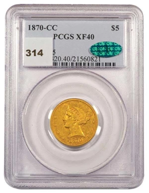 image for: $5 1870-CC PCGS XF40 CAC