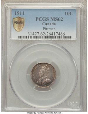 image for: George V 10 Cents 1911 MS62 PCGS
