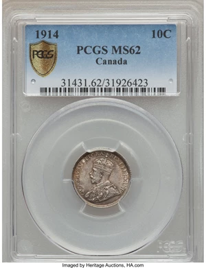 image for: George V 10 Cents 1914 MS62 PCGS