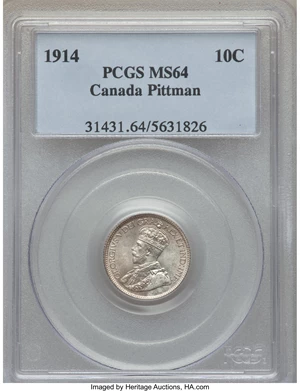 image for: George V 10 Cents 1914 MS64 PCGS