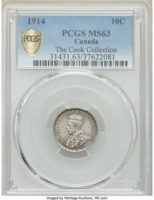 image for: George V 10 Cents 1914 MS63 PCGS