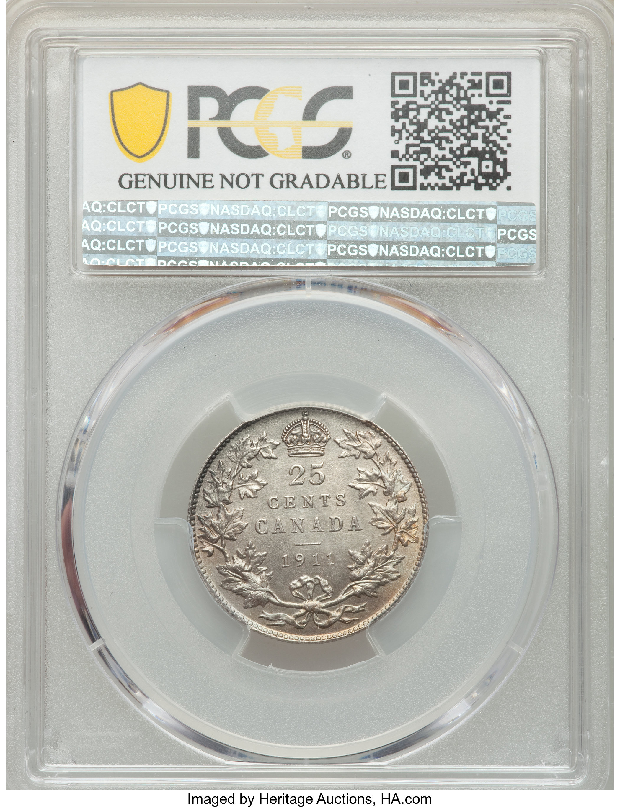 image for: George V "Godless" 25 Cents 1911 UNC Detail (Cleaned) PCGS