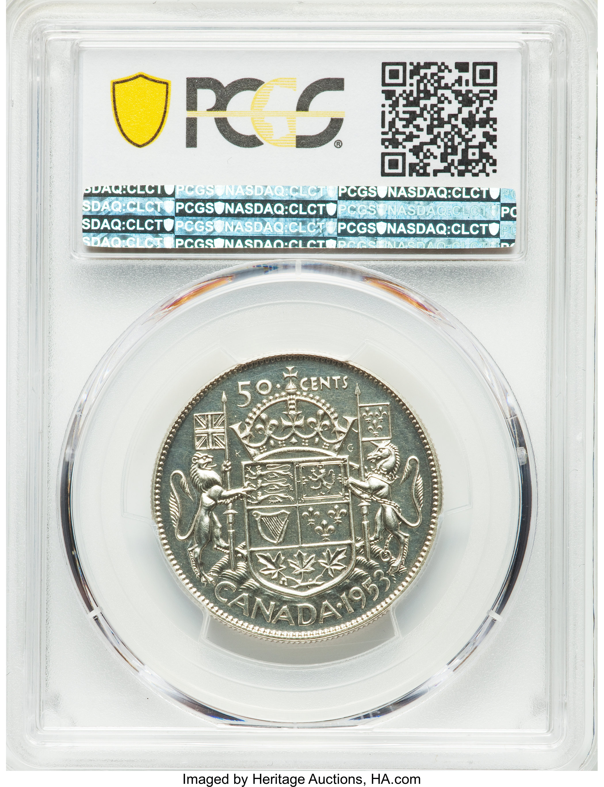 image for: Elizabeth II Specimen "Small Date - No Shoulder Fold" 50 Cents 1953 SP63 PCGS