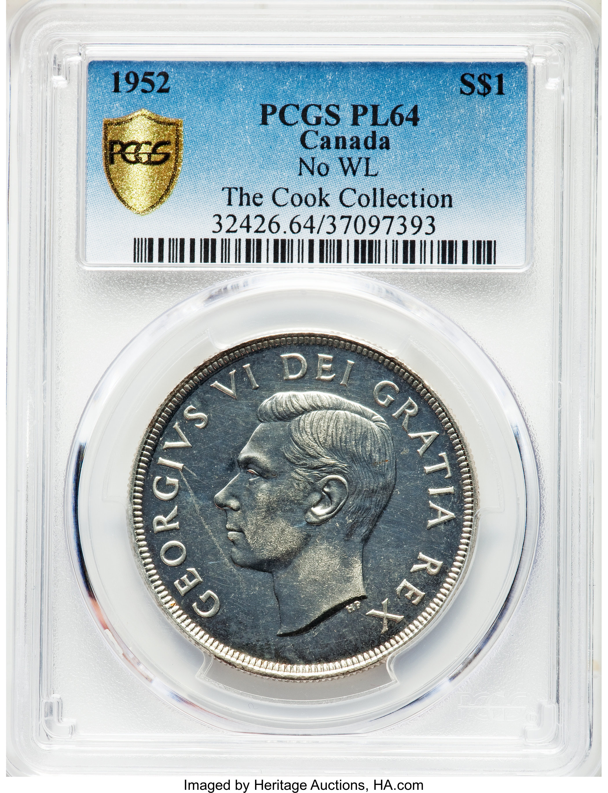 image for: George VI Prooflike "No Water Lines" Dollar 1952 PL64 PCGS