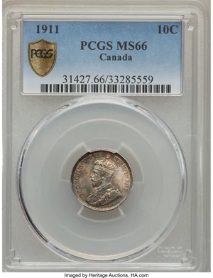 image for: George V 10 Cents 1911 MS66 PCGS