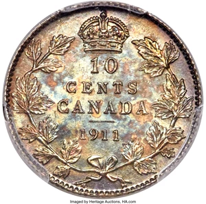 image for: George V 10 Cents 1911 MS66 PCGS