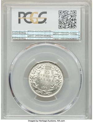 image for: George V "Dot Below Wreath" 25 Cents 1936 MS62 PCGS