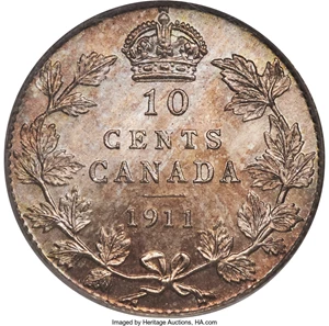 image for: George V 10 Cents 1911 MS67 PCGS
