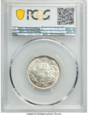 image for: George V "Dot" 25 Cents 1936 MS63 PCGS