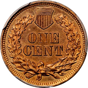 image for: 1864 Indian Cent. Bronze. L on Ribbon. Snow-PR1. Rarity-7. Proof-65 RB (PCGS). Eagle Eye Photo Seal.