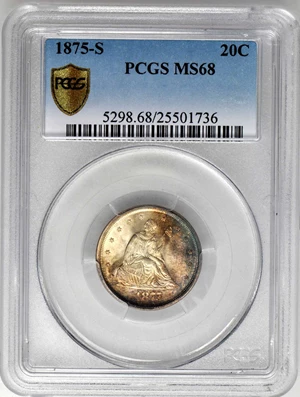 image for: 1875-S Twenty-Cent Piece. BF-6. Rarity-4. MS-68 (PCGS). Secure Holder.