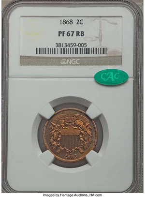 image for: 1868 2C PR67 Red and Brown NGC. CAC....