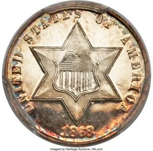 image for: 1868 3CS PR65 Deep Cameo PCGS. CAC....