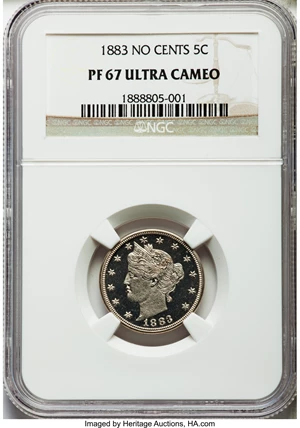 image for: 1883 5C No Cents PR67 Ultra Cameo NGC....