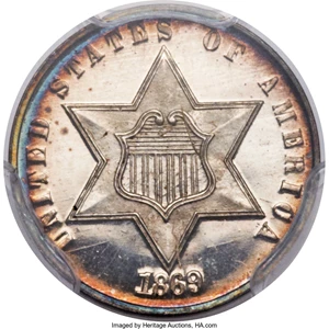 image for: 1869/8 3CS PR66 Cameo PCGS. CAC....