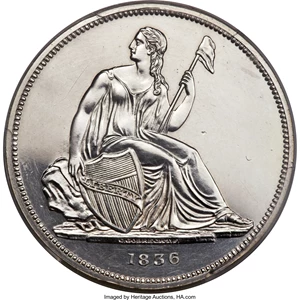 image for: 1836 P$1 Name on Base, Judd-60 Restrike, Pollock-65, R.5, PR62 PCGS....