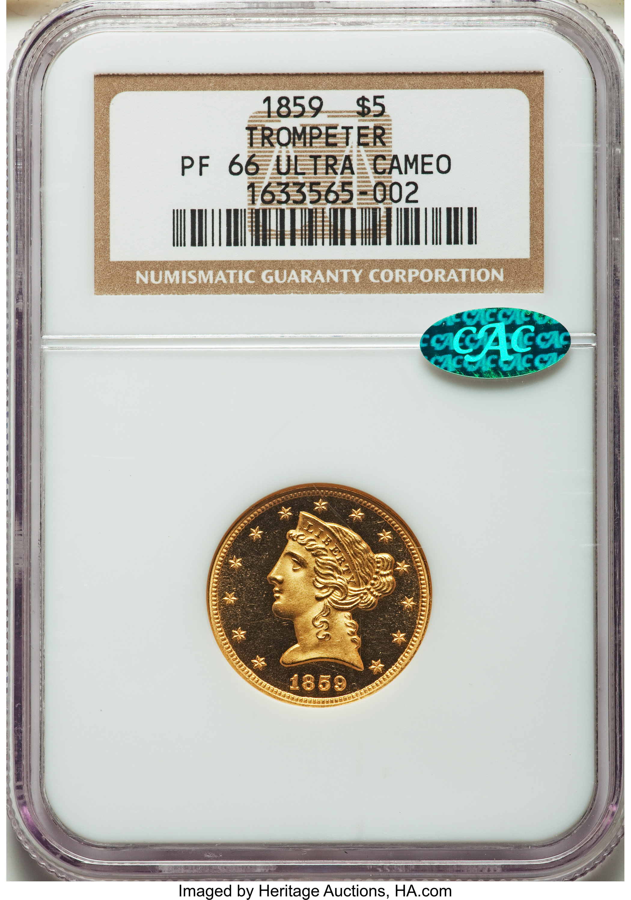 image for: 1859 $5 PR66 Ultra Cameo NGC. CAC....