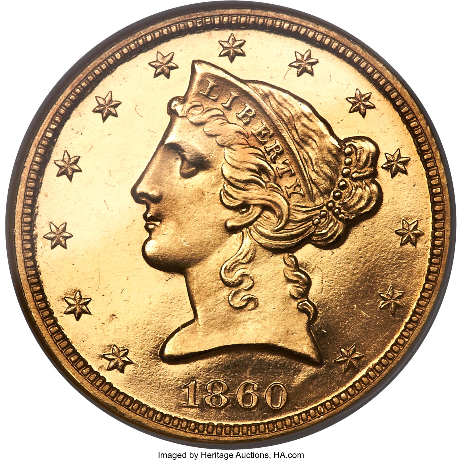 image for: 1860 $5 PR65 Cameo NGC....