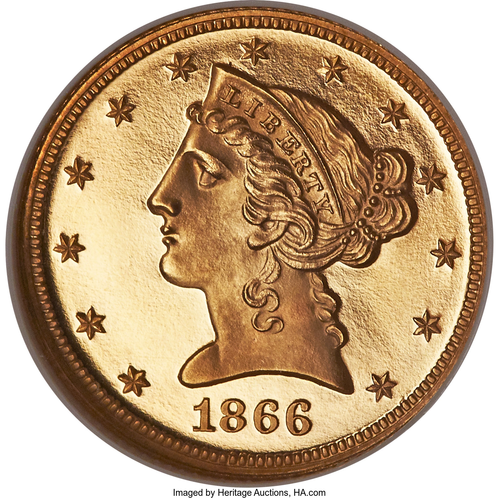 image for: 1866 $5 PR64 Ultra Cameo NGC. CAC....