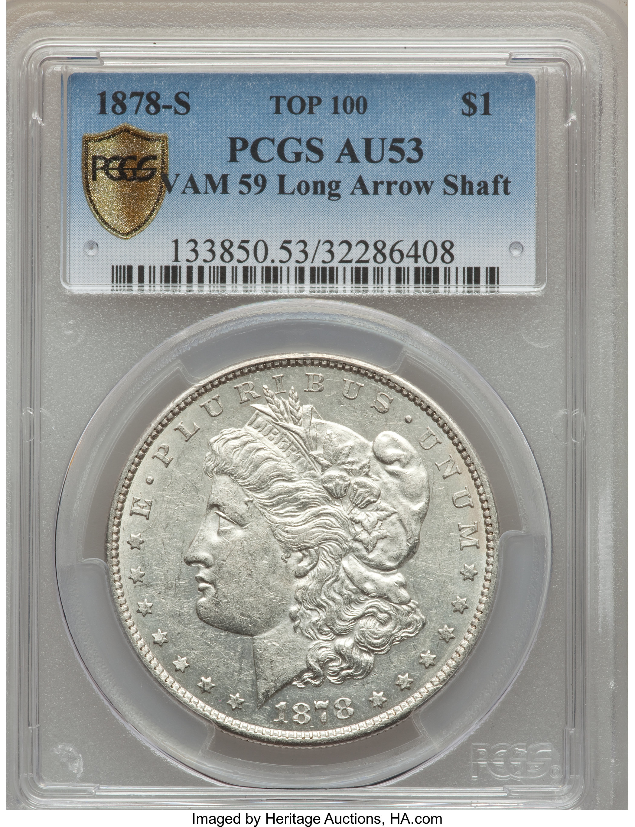 image for: 1878-S $1 Long Arrow Shaft, VAM-59, AU53 PCGS Secure....