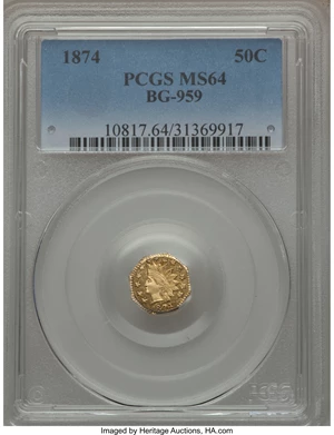 image for: 1874 50C Indian Octagonal 50 Cents, BG-959, R.7, MS64 PCGS....