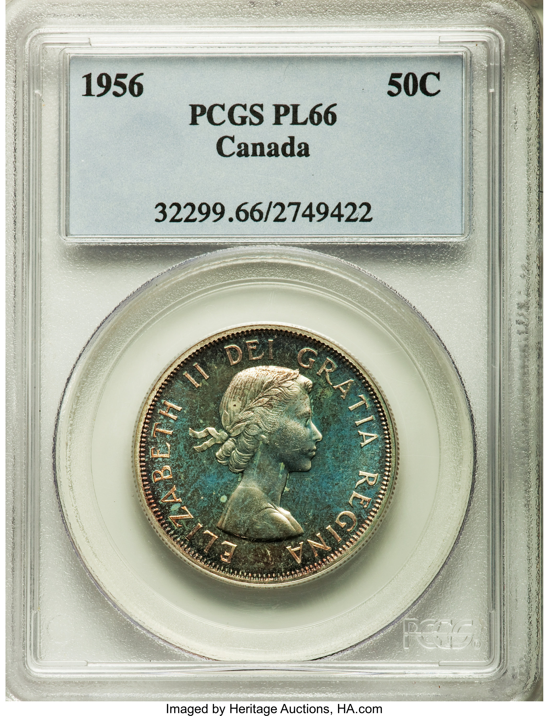 image for: Elizabeth II Prooflike 50 Cents 1956 PL66 PCGS