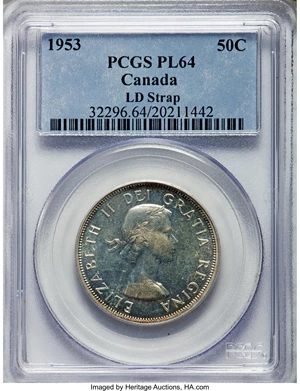 image for: Elizabeth II Prooflike 50 Cents 1953 PL64 PCGS