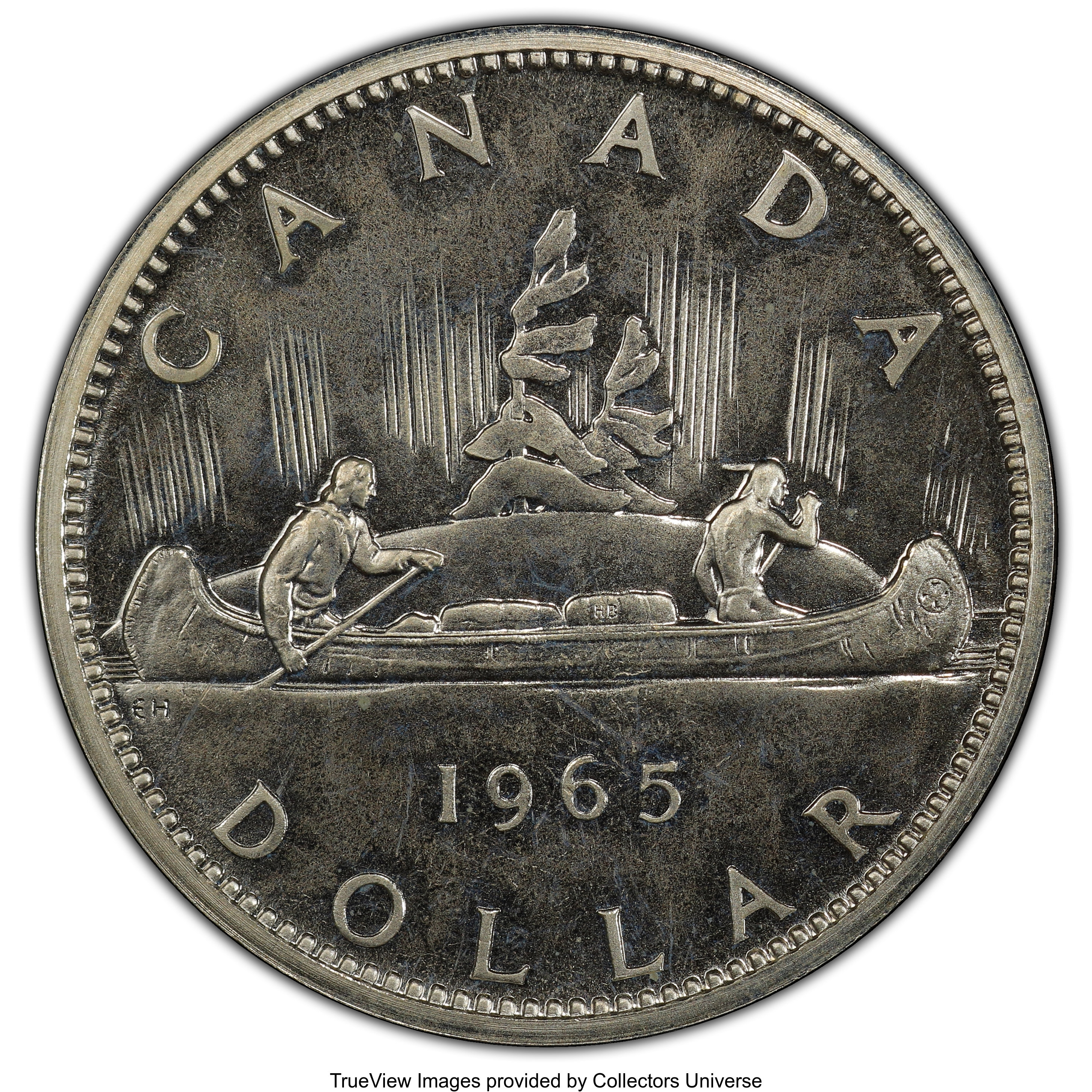 image for: Elizabeth II Prooflike "Type 2 Small Beads - Blunt 5" Dollar 1965 PL66 PCGS