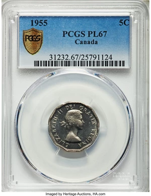 image for: Elizabeth II Prooflike 5 Cents 1955 PL67 PCGS